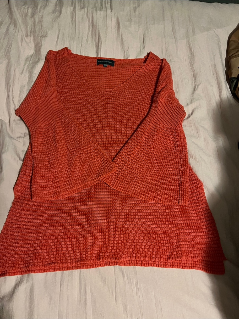 Michael Stars Orange Textured V-Neck Knit Top